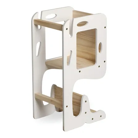 Torre De Aprendizagem Montessori Madeira Mesa Baleia Segura Cor Branco
